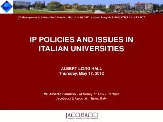 IP POLICIES AND ISSUES IN  ITALIAN UNIVERSITIES