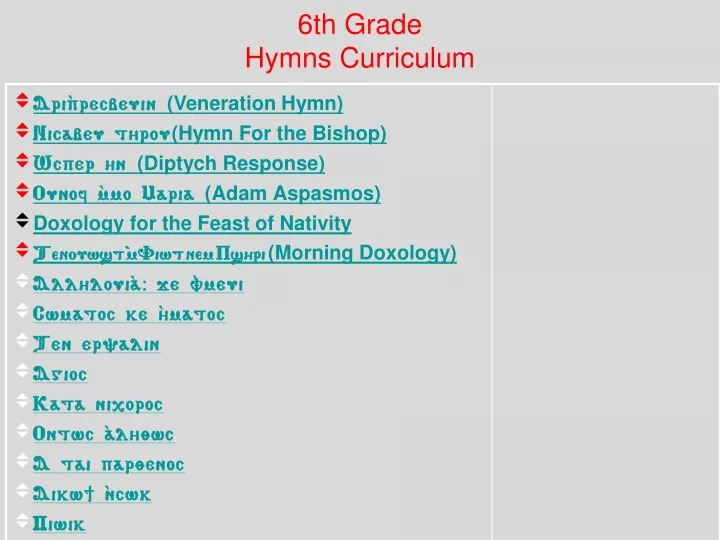 6th grade hymns curriculum