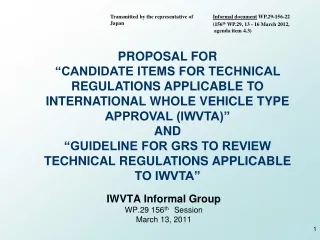 IWVTA Informal Group WP.29 156 th Session March 13, 2011