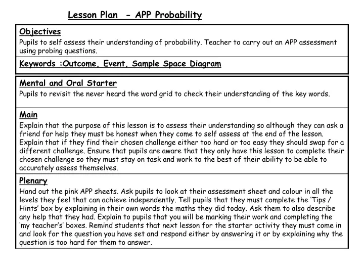 lesson plan app probability
