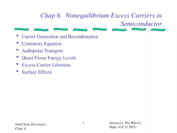 chap 6 nonequilibrium excess carriers in semiconductor