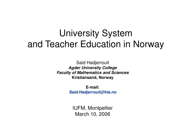 university system and teacher education in norway