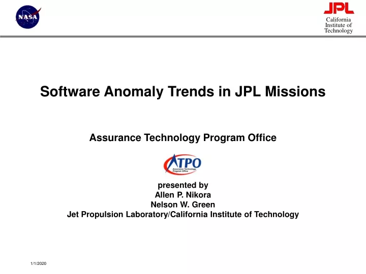 software anomaly trends in jpl missions