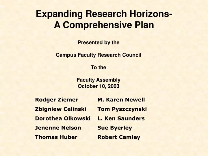 expanding research horizons a comprehensive plan