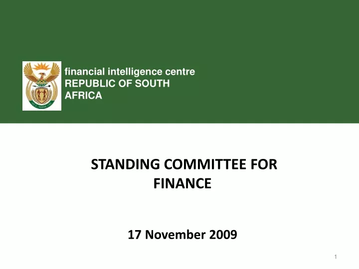 standing committee for finance 17 november 2009