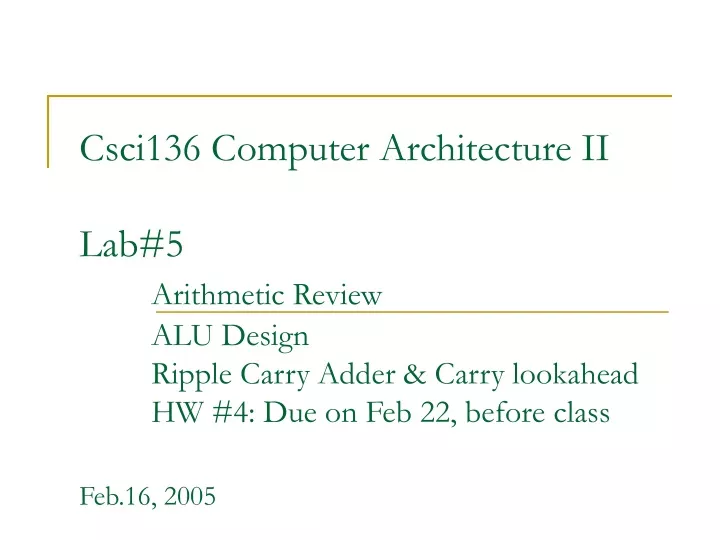 csci136 computer architecture ii lab 5 arithmetic