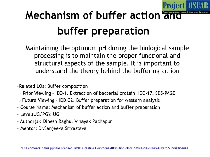 mechanism of buffer action and buffer preparation