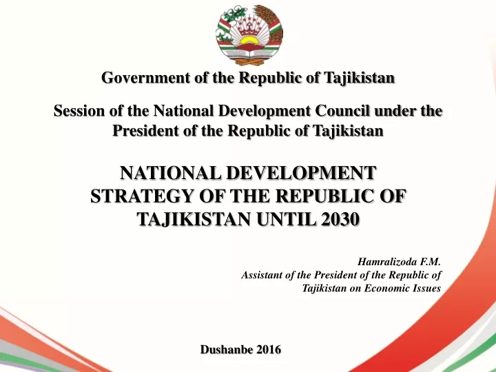 national development strategy of the republic of tajikistan until 2030