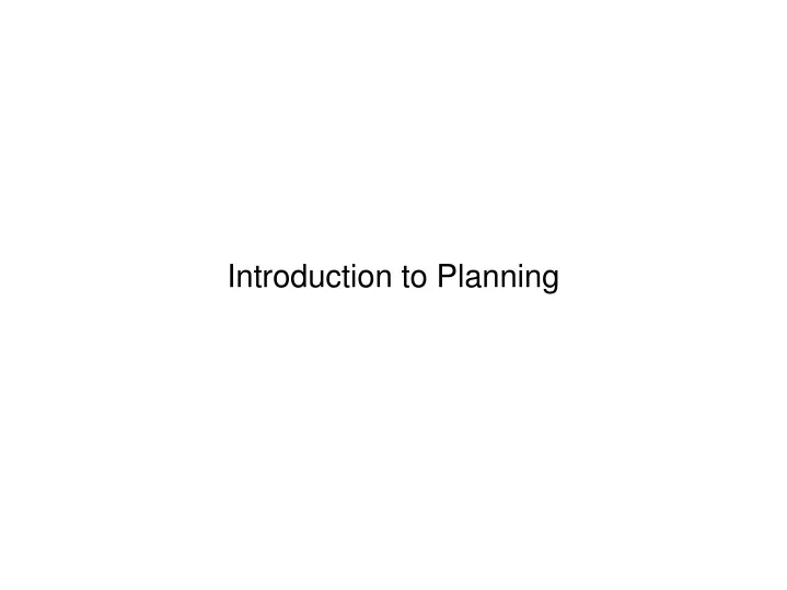 introduction to planning