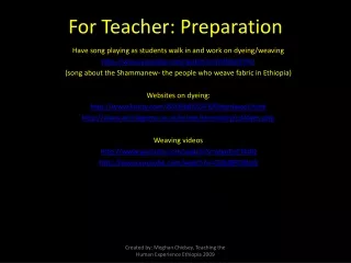 For Teacher: Preparation