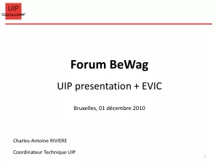 Forum BeWag UIP presentation + EVIC Bruxelles, 01 décembre 2010 Charles-Antoine RIVIERE