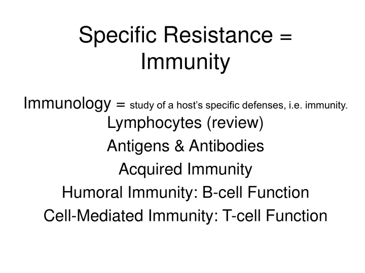 specific resistance immunity