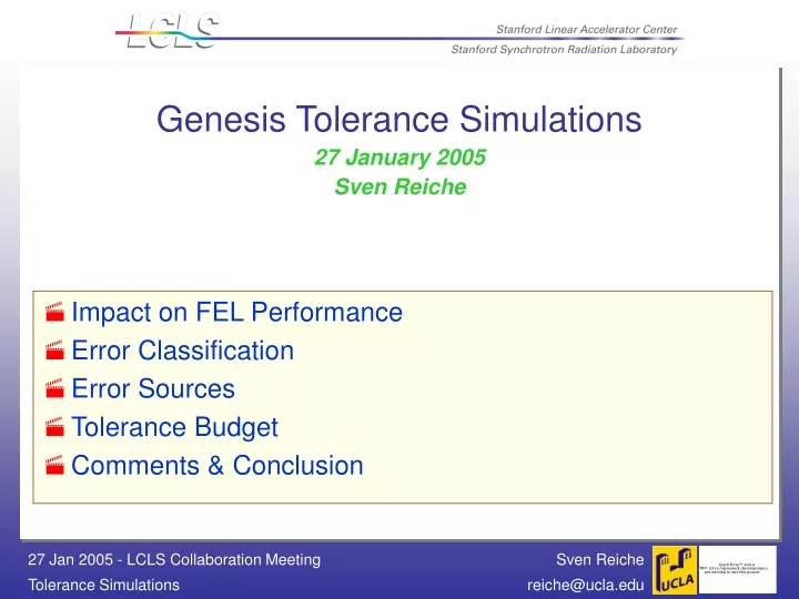 genesis tolerance simulations 27 january 2005 sven reiche