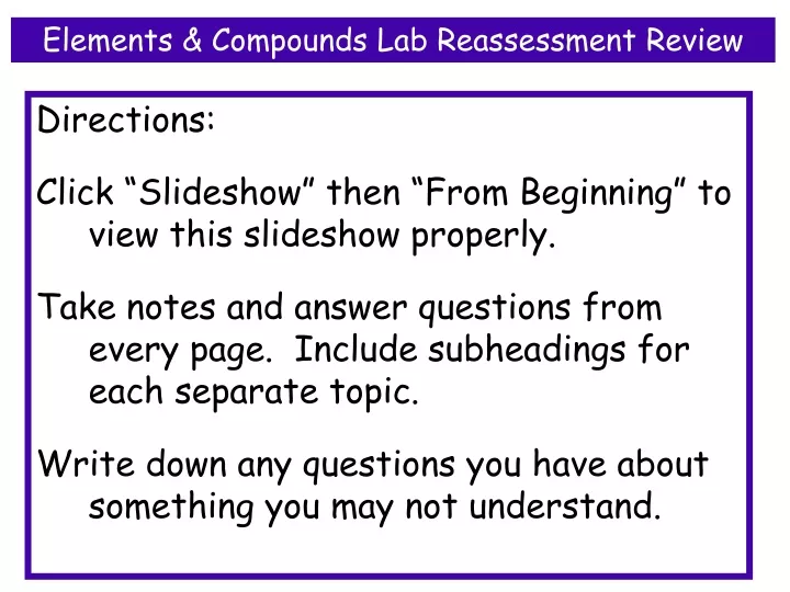 elements compounds lab reassessment review