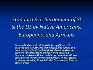 Standard 8-1: Settlement of SC &amp; the US by Native Americans, Europeans, and Africans