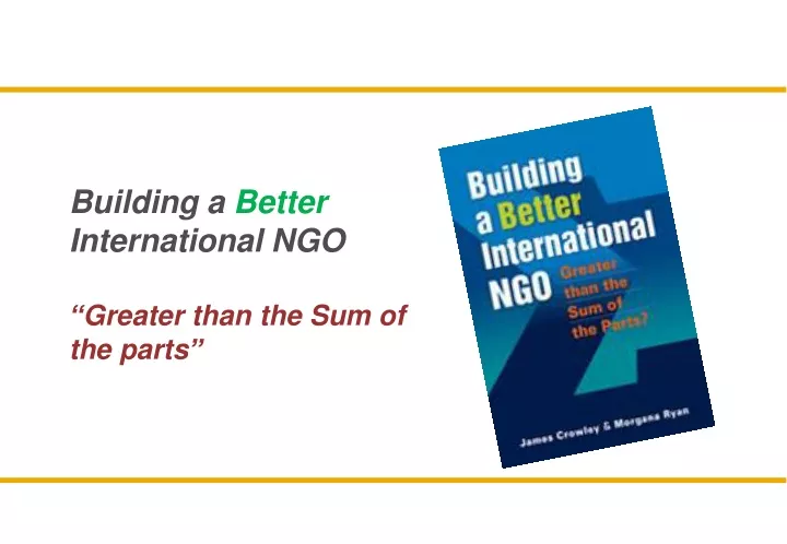 building a better international ngo greater than the sum of the parts