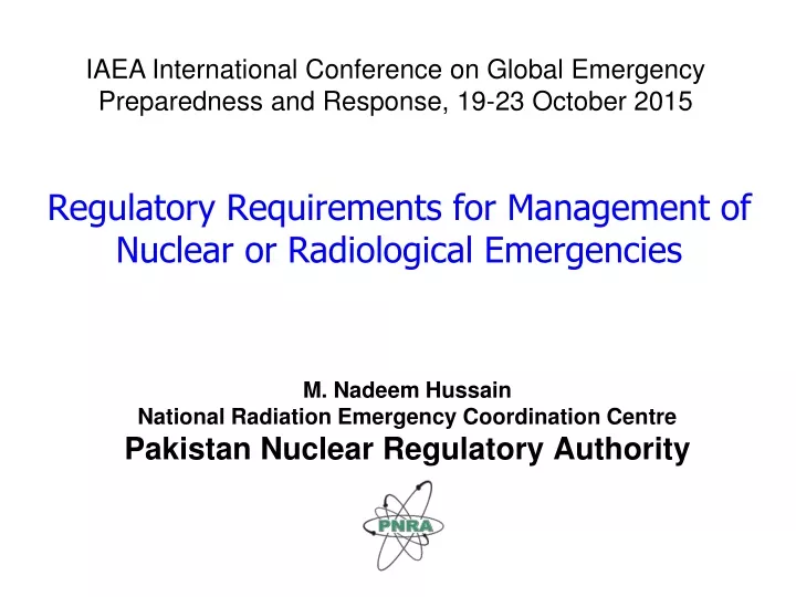 regulatory requirements for management of nuclear or radiological emergencies