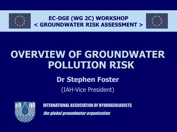 ec dge wg 2c workshop groundwater risk assessment