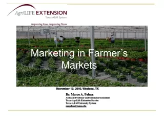 Marketing in Farmer’s Markets