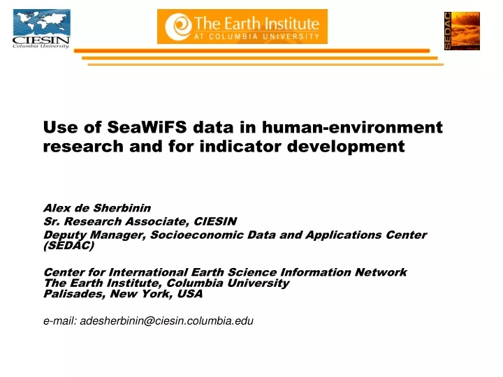 use of seawifs data in human environment research and for indicator development