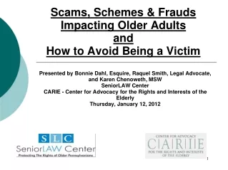 Scams, Schemes &amp; Frauds Impacting Older Adults  and  How to Avoid Being a Victim
