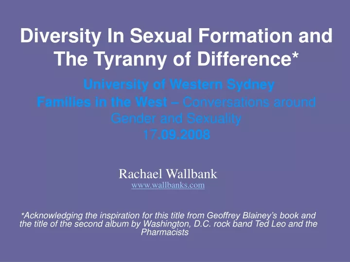 diversity in sexual formation and the tyranny