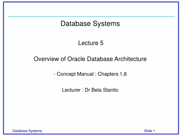 database systems lecture 5 overview of oracle