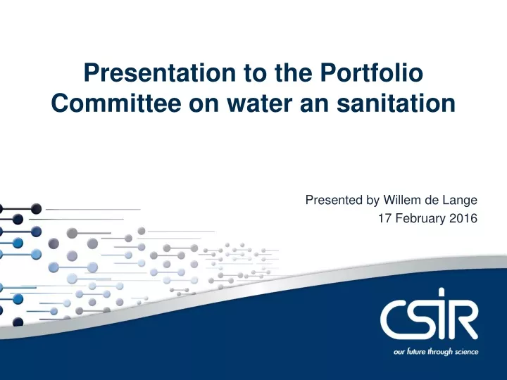 presentation to the portfolio committee on water an sanitation