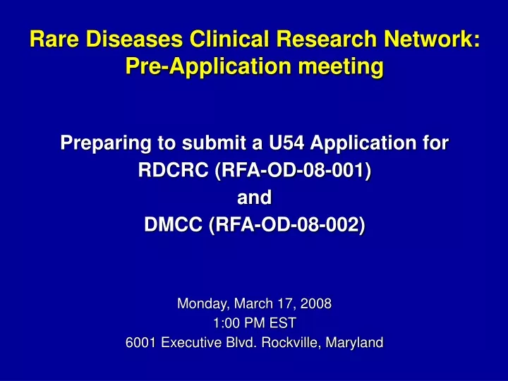rare diseases clinical research network pre application meeting