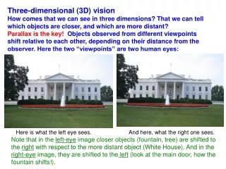 Three-dimensional (3D) vision How comes that we can see in three dimensions? That we can tell