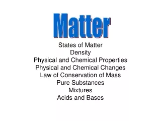 States of Matter Density Physical and Chemical Properties Physical and Chemical Changes