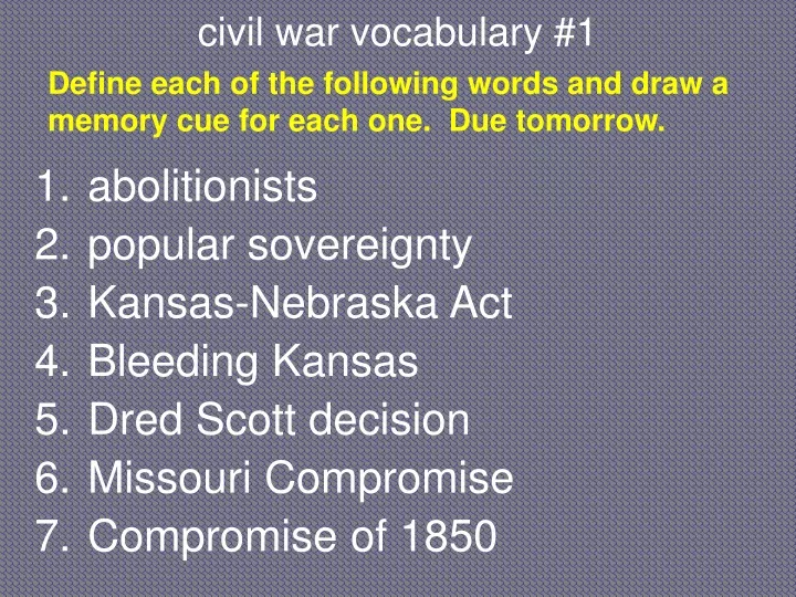 civil war vocabulary 1