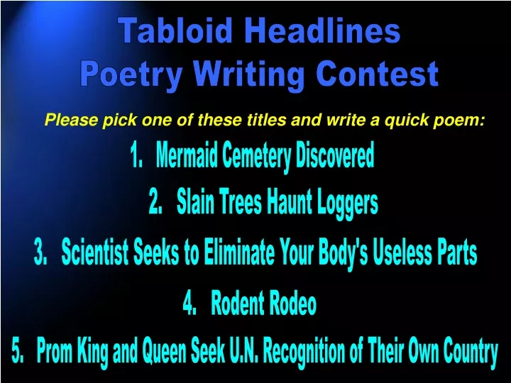 tabloid headlines poetry writing contest