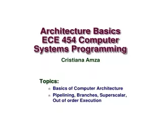 Architecture Basics ECE 454 Computer Systems Programming