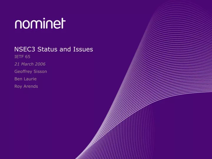 nsec3 status and issues