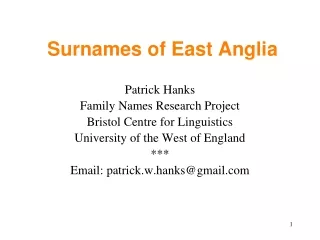 Surnames of East Anglia