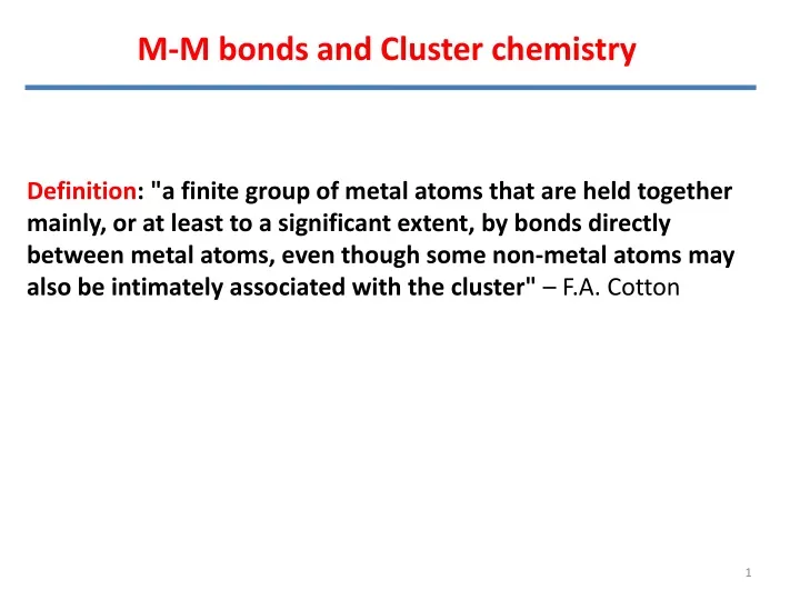 m m bonds and cluster chemistry