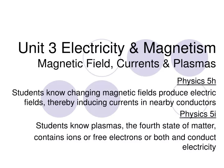 unit 3 electricity magnetism magnetic field currents plasmas