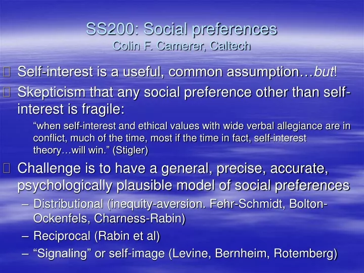 ss200 social preferences colin f camerer caltech