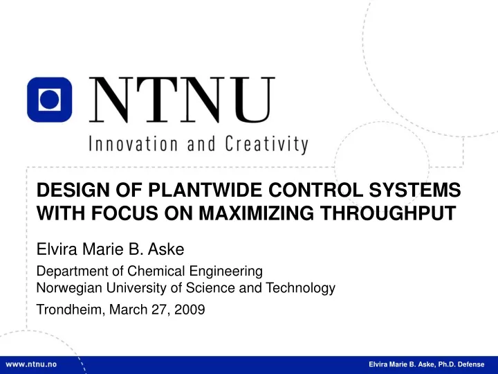 design of plantwide control systems with focus