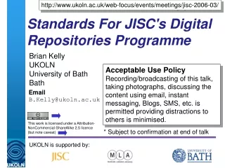 Standards For JISC's Digital Repositories Programme