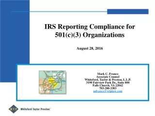 IRS Reporting Compliance for 501(c)(3) Organizations August 28, 2016
