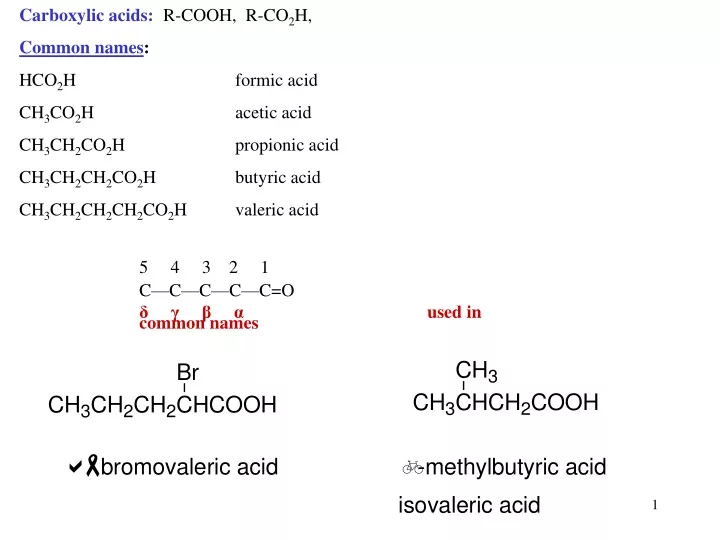 carboxylic acids r cooh r co 2 h common names