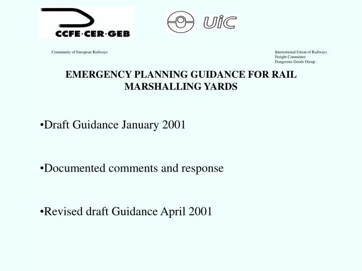 emergency planning guidance for rail marshalling