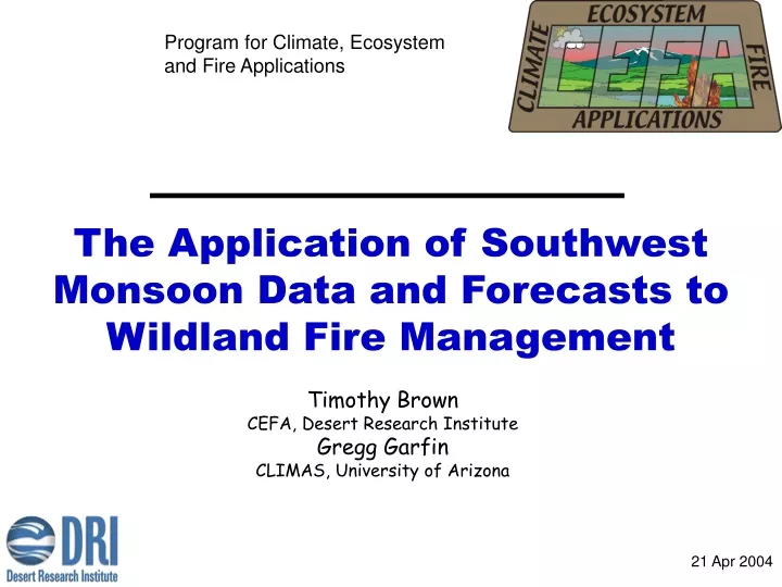 program for climate ecosystem and fire
