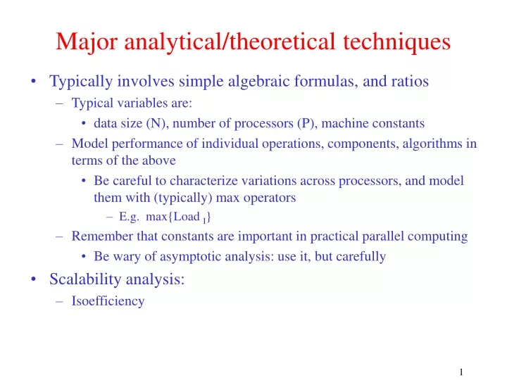 major analytical theoretical techniques