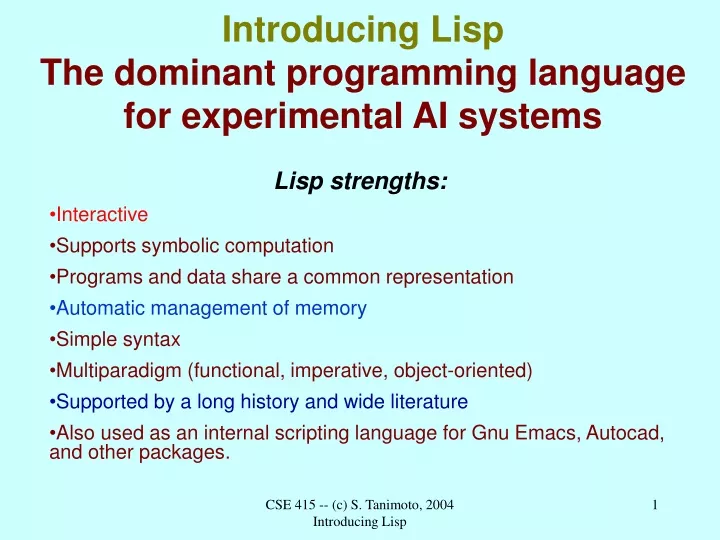 introducing lisp the dominant programming language for experimental ai systems