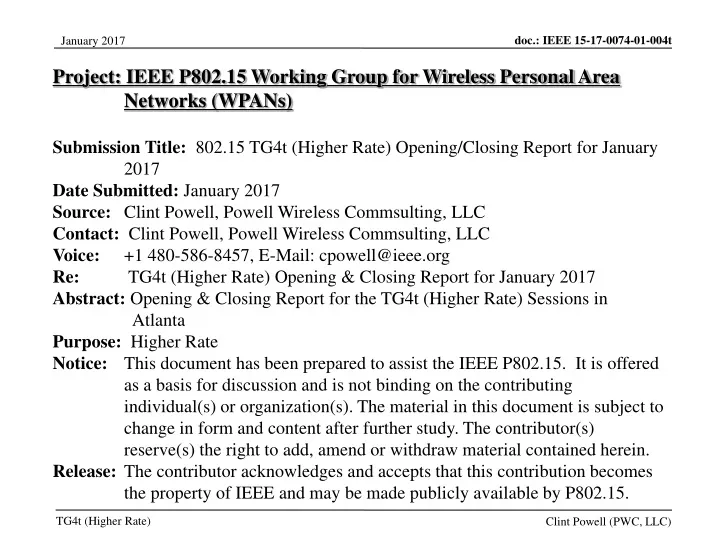 project ieee p802 15 working group for wireless