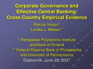 Corporate Governance and Effective Central Banking:  Cross Country Empirical Evidence