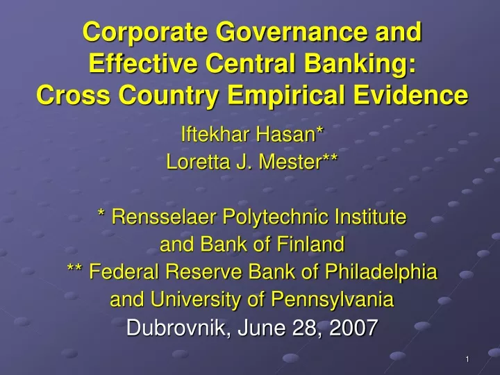 corporate governance and effective central banking cross country empirical evidence